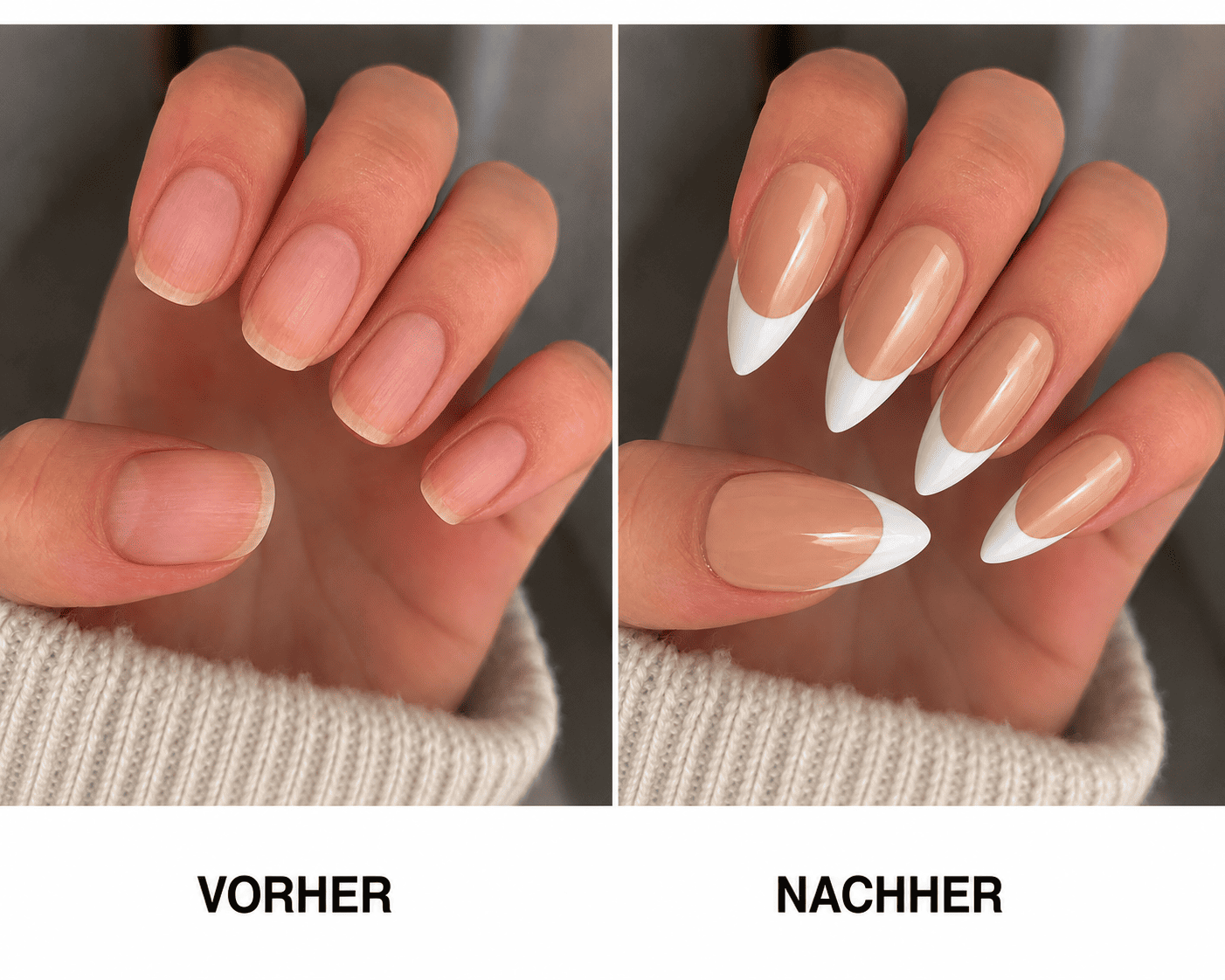 Fine Nails Clean Girl – Nude Design in Hauttönen, Vorher-Nachher-Vergleich