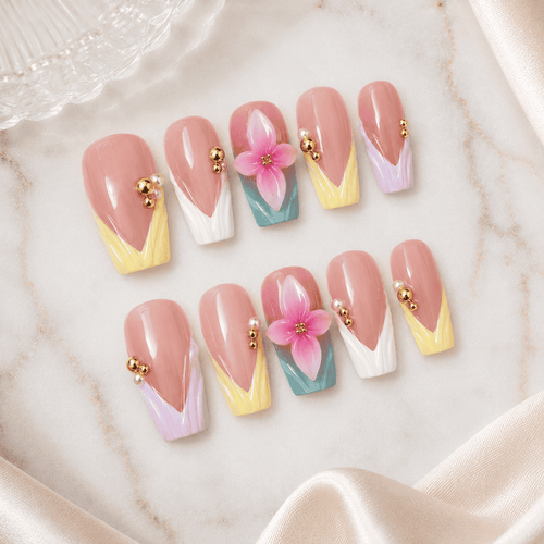 Fine Nails Hot Chick – Botanisches Muster in Pink, Lila, Grün (Square), Produktfoto