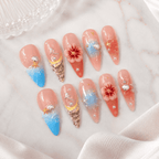 Fine Nails Island Gurl – Tropisches Design mit Blüten und Gemstones (Lange Mandel), Produktfoto