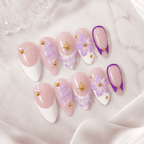 Fine Nails Obsession – Lavendel Press-on Nägel mit goldenem Glitzer (Mandelform), Produktfoto