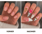 Fine Nails Summer Crush – Pinkes Blüten-Schmetterlings-Design, Vorher-Nachher-Vergleich