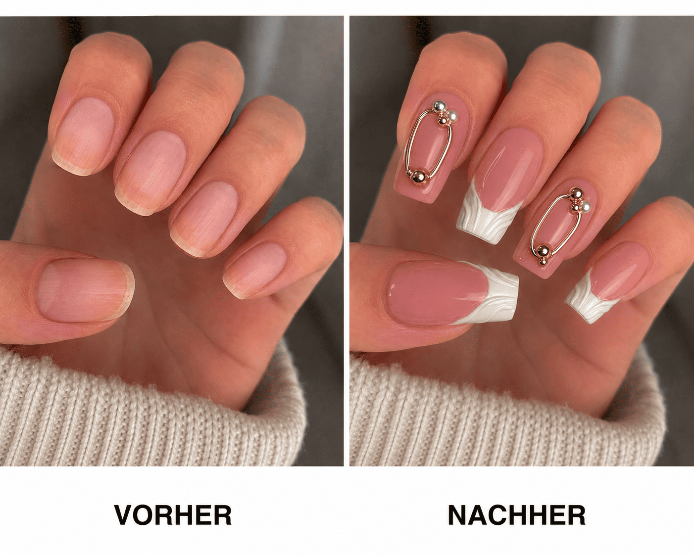 Fine Nails Timeless – Klassisches French Tip Design, Vorher-Nachher-Vergleich